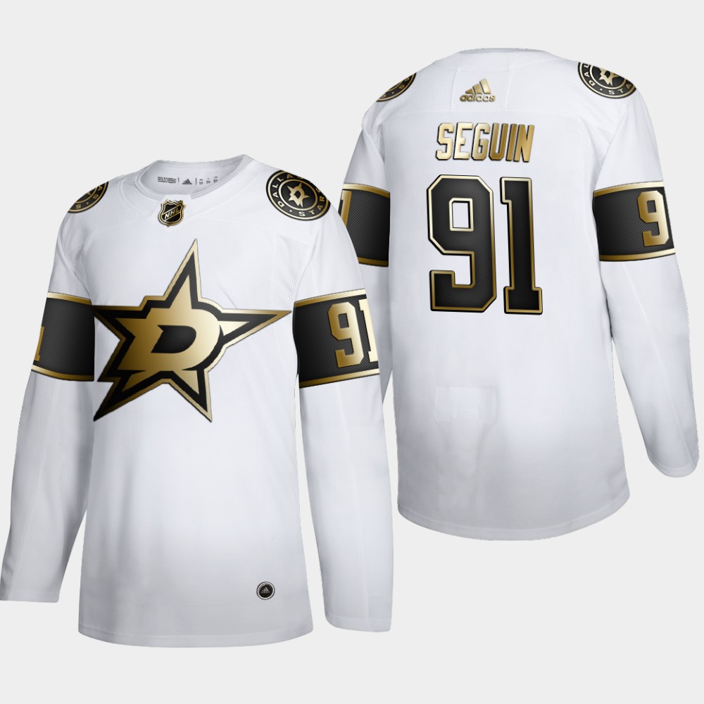Dallas Stars 91 Tyler Seguin Men Adidas White Golden Edition Limited Stitched NHL Jersey